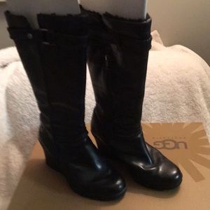 UGG Black Leather Tall Boots